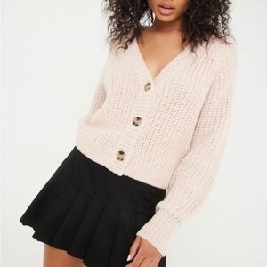 Garage Chica Chunky Knit Cardigan V Neck Ballet Pink XS New